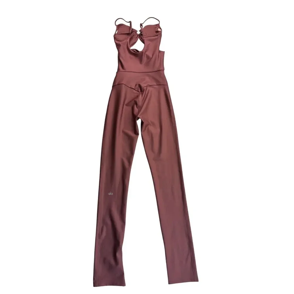 Alo Yoga Airlift A-List Onesie One Piece Jumpsuit Burgundy Truffle Size Medium M - Picture 2 of 16
